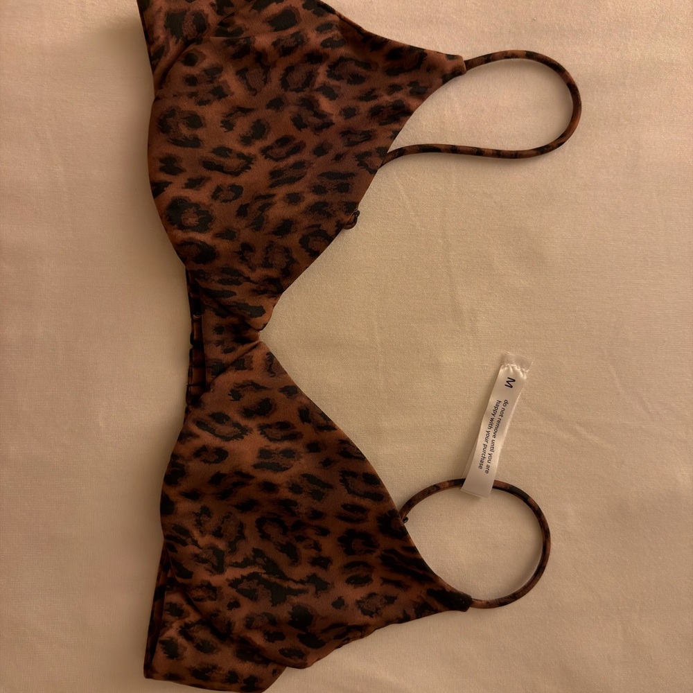 Leopard Print Triangle Bikini Top in Brown